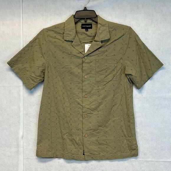 NWT LUCKY BRAND Shirt Women's Small Olive Green Eyelet Embroidered Button Down - Picture 1 of 16